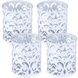 4 Pcs Mental Pen Holder Hollow Pen Pots White Pencil Holder Stationery Storage Organizer,Desktop Pen Vase,Desk Tidy Container Store Pen,Scissor,Makeup Brush for Office Classroom Stationary Supplies