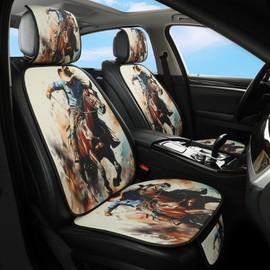 Zythracz Car Seat Covers Set, 2 Front Seat Full Set, Honeycomb Knit Fabric, Western Cowboy Rodeo Design, Breathable & All-Season Universal Automotive Seat Protectors