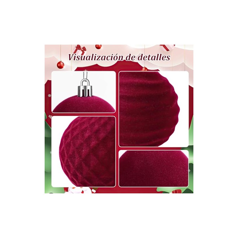 16 Piezas Esferas Navideñas de Terciopelo de 6 cm, Bolas de