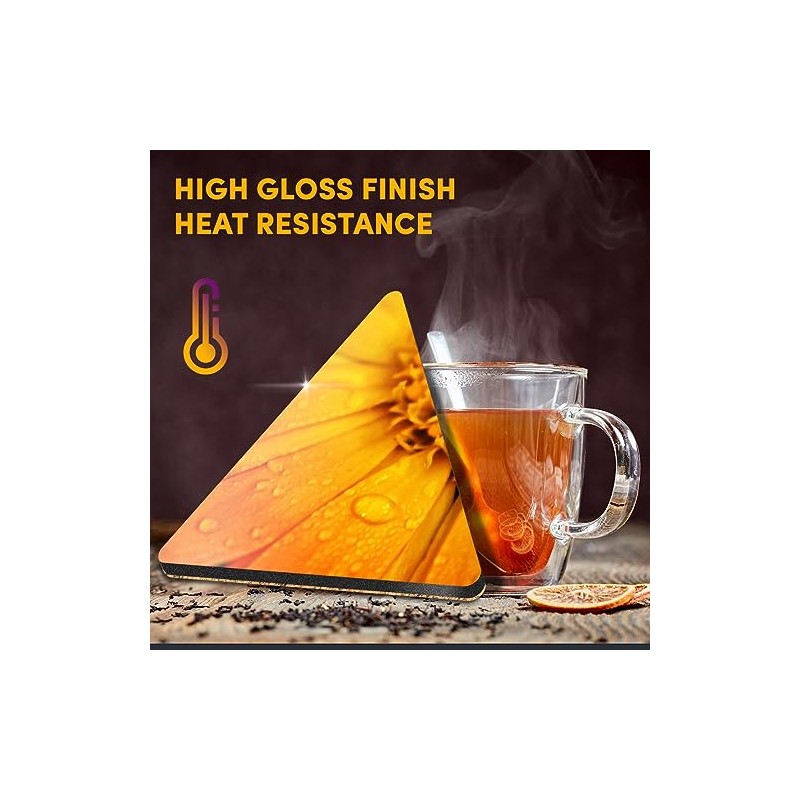 1 x Triangle Coaster - Orange Marigold Flower Cork Backed