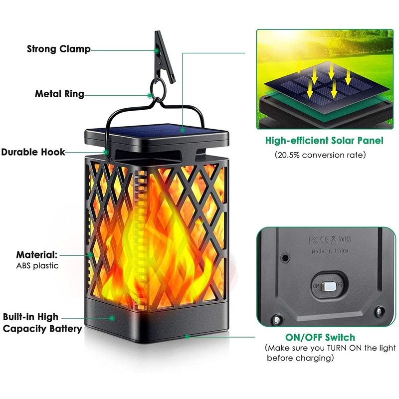 TomCare Solar Lights Outdoor Flickering Flame Solar Lantern Outdoor Hanging