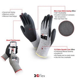 2Gflex Mens Gardening Gloves for Men, 3 Pack Thin Nitrile Garden Gloves Men Yard, Mens Work Gloves Men, Insulated Work Gloves with Grip, Heavy Duty Safety Working Mechanic Gloves (Large, Black)