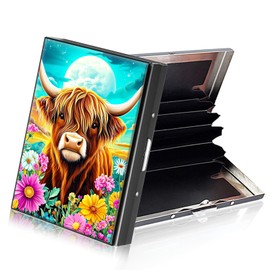 ETLKJVBL Metallic Accordion Style Rfid Credit Card Holder for Women, Cute Highland Cow Flowers Credit Card Protector Rfid Blocking Sleeves, Stylish Credit Card Holder for Men
