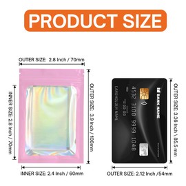 4CP 100 Pcs Holographic Mylar Bags with Clear Window, Zipper Packaging Bags for Food Storage, Odor Foil Pouch for Lipgloss & Jewelry Eyelash Packaging for Small Business (Pink, 3x4 Inch)