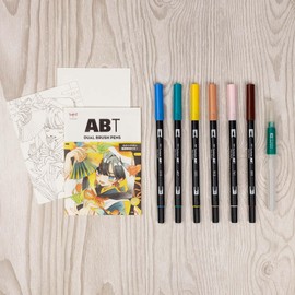 Tombow ABT Dual Brush Pen Watercolour Manga Set Moon, Set of 6 + Water Tank Brush, Painting Pages & Video Tutorial [ABT-6P-MANGA-MOON]