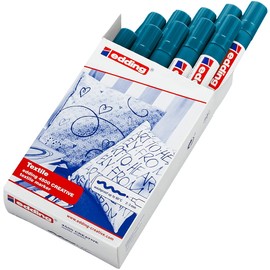 edding 4500 Textilmarker - orient-blau - 10 Stück - Rundspitze 2-3 mm - Textilstifte waschmaschinenfest (60 °C) zum Stoff bemalen - Stoffmalstift
