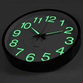 Aerfas Night Light Wall Clocks - 12 Inches Clock with Silent Non-Ticking Glowing Function - Big Solid Numbers Easy to Read Both Day and Night (Red)