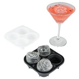 Restaurantware Bar Lux 2 Inch Cocktail Ice Mold 1 Rose Shaped Ice Cube Mold - Durable 4 Compartments Silicone Ice Cube Mold Dishwashable For Restro Bars Restaurants Cafes Or Home