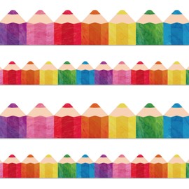 AnyDesign 69Ft Back to School Pencil Bulletin Board Border Watercolor Pencils Die-Cut Rolled Border Trim Colorful Pencils Bulletin Board Sticker for School Classroom Office Decoration