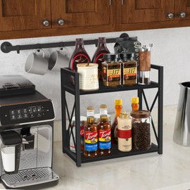 YINMIT Countertop Shelf Organizer,Coffee Bar Accessories,Spice Rack,Coffee Counter Shelf,2 Tier Coffee Organizer Station for Mugs,Cups,Cream,Syrup(Black, Large)