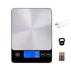 EL.M Kitchen Scales Digital 15 kg Digital Scales with Large Display, Kitchen Scale, Fine Scale, Letter Scale, Liquid Measurement, High Precision up to 1 g, Tare Function, Black/Silver