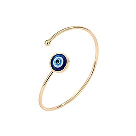 KIFEDSLJ Evil Eye Bracelet Adjustable High Polished Blue Evil Eye Cuff Bangle Bracelet Lucky Kabbalah Protection Bracelet for Women Men Amulet Friendship Jewelry-blue gold