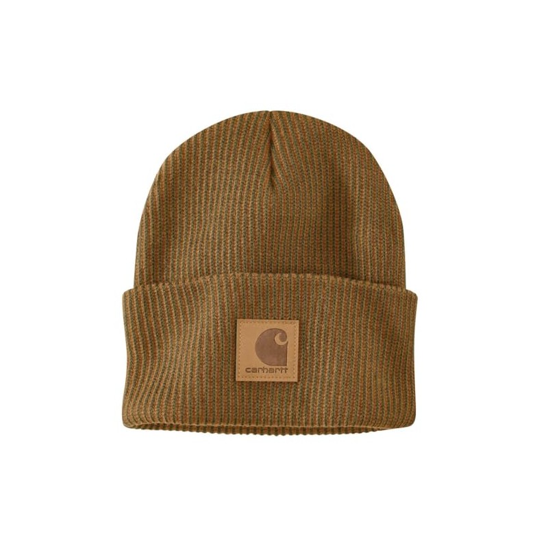 Carhartt Men's Knit Cuffed Plaited Beanie, Carhartt Brown/Dark Bronzed Green,