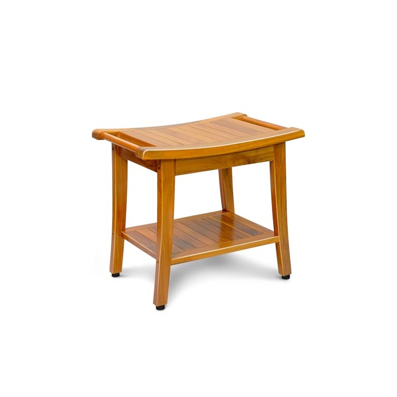 20" Premium Teak Shower Bench with Shelf & Handle, Solid