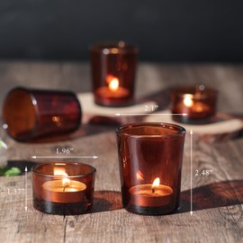 12pcs Assorted Amber Votive Candle Holders, Glass Candle Holder for for Fall Decor, Amber Tealight Candle Holder for Table Centerpiece, Wedding and Party Decor