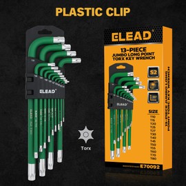 ELEAD Jumbo Torx Key Wrench Set | 13-Piece Durable S2 Star Keys | L-Shaped Long Arm Design | Sizes T10 to T80 | Automotive | Mechanic | Furniture | Professional Grade Tools