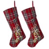 Dibor Set of 2 Festive Tartan Stockings with Mistletoe Embellishment