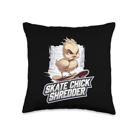 Skating Baby Chicks Skate with Skateboard Cute Skateboarding Throw Pillow