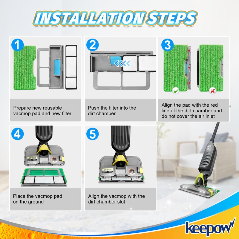 KEEPOW Reusable Vacmop Replacement Pads Compatible with Shark Vac Mop