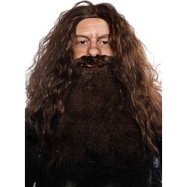 ALLAURA - Brown Wizard Wig and Beard Set - Mens Viking Wig Character - Fake Wizard Beard Mustache Fits Adult Men