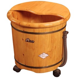Hinoki 습식 족욕통 바퀴달린통 히노끼 커버 백향목 [33 30높이 외경36CM뚜껑 마사지구슬 족욕제30포] Wet Foot Bath Tub with Wheels, Hinoki Cover, Cypress [33 30 Height Outer Diameter 36CM Lid, Massage Beads, 30 Foot Bath Packs]