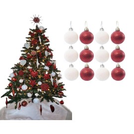 Simply Products Christmas Tree Decoration Baubles 3.8cm - Great Christmas Tree Hanging Ball Decorations, Matte & Glitter Baubles Pack of 12-3.8cm (Red & White Glitter)