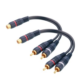 Borsuer RCA Splitter, 2 Pcs RCA 1 Female to 2 Male Audio Cord Speaker Y Adapter Splitter RCA Cable, 8.5 Inches Gold Plated Dual RCA Male Adapter for Subwoofer, Home Theater