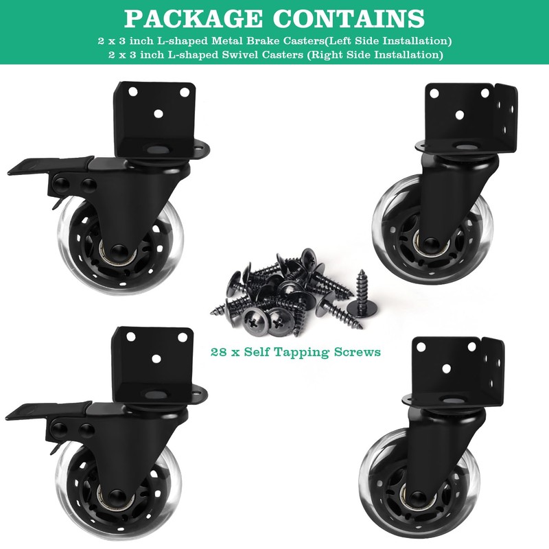 MALLLALA 3" Side Mount Industrial Casters, Heavy Duty L-Shaped Bracket