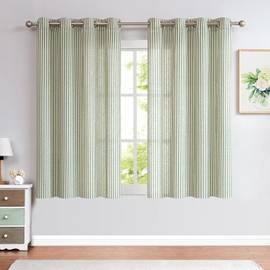 TOPICK Linen Blend Curtains for Living Room 72 inches Long Green Striped Curtain for Bedroom Kitchen Bathroom Light Filtering Eyelet Curtains Window Decoration 2 Panels
