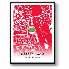 GroundDesigns CREWE ALEXANDRA Football Gift GRESTY ROAD Mornflake Stadium Art Map A3 Print CAFC