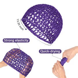 2 PCS Hair Nets for Sleeping Mesh Crochet Hair Wrap Breathable Sleep Cap for Women Reusable Elastic Hairnet（Black，Purple）