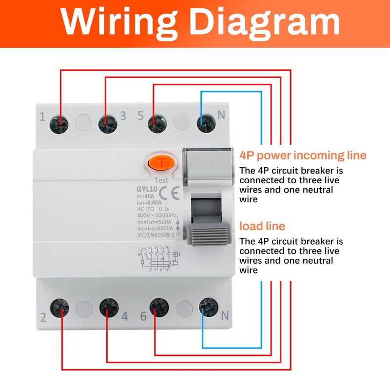 DEWIN GYL10 FI Circuit Breaker 40A 30mA 4-Pin RCCB Residual