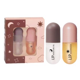 Lip Plumper, 2 Pcs Natural Lip Plumper and Lip Care Serum, Plumping Lip Gloss Lip Enhancer, Day & Night Moisturizing Repair Lip Gloss Set, Hydrating & Reduce Fine Lines