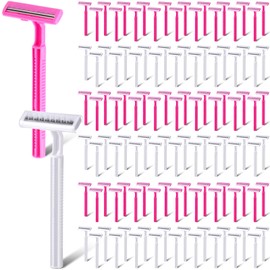 Lasnten 400 Pcs Disposable Razors Bulk Individually Wrapped Twin Blade Razors with Clear Safety Cap Stainless Steel Shaving Razor for Women Men Hotel Shelter Homeless Nursing Home (White, Pink)