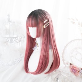 Semi-Long Murasaki Pink Wig, Women's, Straight, Natural, Harajuku Style, Popular, Small Face Effect, Cute, Net Included