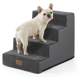 COZY KISS Dog Stairs for Small Dogs, 4 Tier Wider Pet Stairs for Couch and Beds, 17.7" H Non-Slip Dog Steps for Old Cats, Puppy, Small Medium Dogs, 17.7x23.6x17.7 inch, Dark Grey