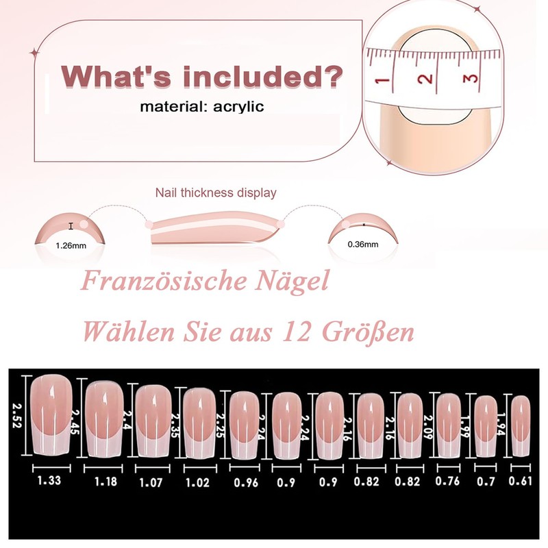 Virellay 288 Pieces French Nails for Gluing, Natural Acrylic Artificial