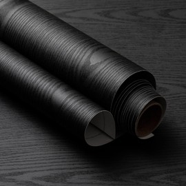 Very Berry Sticker Black Wood Peel and Stick Wallpaper (24" x 78", 3D-Wood Texture) Waterproof and Easy to Clean Self-Adhesive Film for Any Surfaces and Furnitures