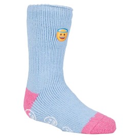 HEAT HOLDERS - Children's Boys Girls Emoji ABS Non-Slip Winter Warm Thermal Socks, Emoji Angel Face, 27 - 30