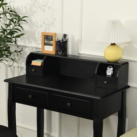 Giantex Writing Desk with 4 Drawers, Removable Floating Organizer 2-Tier Mission Home Computer Vanity Desk for Apartment Small Space (Black)