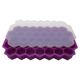 Gadgetime USA 1 Pack Honeycomb ice tray with Cover - Fun Shaped Mold for Freezer, Cocktails - Stackable, BPA & Odor Free - Silicone (Purple)