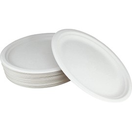 Pack of 50 Large Strong Paper Plates ECO Friendly Biodegradable Compostable Super Rigid Plate 23cm Dinner Plates => Ideal for All Occassions Perfect for Picnics BBQs and Parties