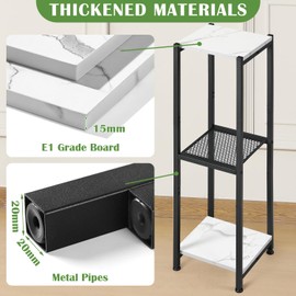 Dipion Extra Tall Plant Stand Indoor,40 Inch Plant Stands,3 Tier Metal Plant Stand with Heavy Duty Wood and Metal Mesh Shelf,Marble White and Black