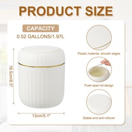 sourcing map Mini Trash Can with Lid, Desktop Small Recycling Cute Trash Can, 2.2L/0.58 Gallon Suitable for Office Bathroom, Kitchen, Living Room, Bedroom, White