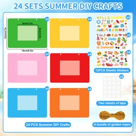 Sereliy 24 Packs Summer Picture Frame Craft Kits Beach DIY Stickers Crafts for Party Decoration Favor Home Classroom Game Activitie (Summer)