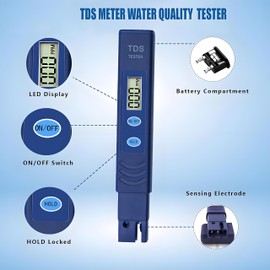 NATFORTREE Portable Digital TDS Water Meter - 0-9990 ppm Water Quality Tester for Drinking Water, Farming, Aquariums,Pools&RO-RODI Systems (Blue)