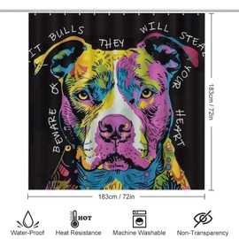 Amoewccr Punk Pitbull Dog Graffiti 4 Pcs Bathroom Shower Curtain Set,Bathroom Sets with Rugs (Bath Mat,U Shape and Toilet Lid Cover Mat), Bathroom Decor Set