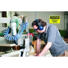 NMC C679PB OSHA Sign, Legend "CAUTION - HEARING PROTECTION REQUIRED WHILE EQUIPMENT IS OPERATING", 14" Length x 10" Height, Pressure Sensitive Vinyl, Black on Yellow