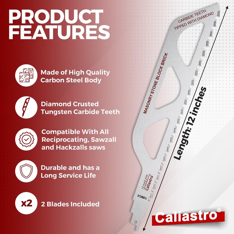Caliastro 12-Inch Brick, Masonry, Porous Concrete, Engineered Stone Cutting Reciprocating