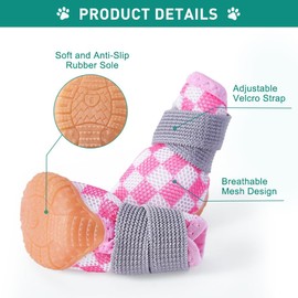 Paipeper Dog Shoes for Small Dogs,Breathable Dog Boots,Pet Paw Protector for Hot Pavement and Winter Snow,Outdoor Walking and Indoor Hardfloors(Pink White-Size 4)